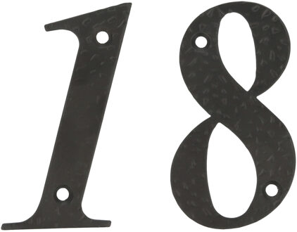 amig Huisnummer 18 - massief gesmeed staal - 10cm - incl. bijpassende schroeven - zwart