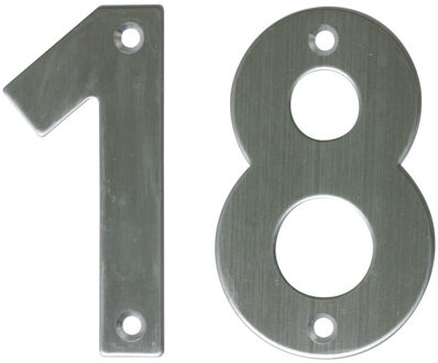 amig Huisnummer 18 - massief Inox RVS - 10cm - incl. bijpassende schroeven - zilver