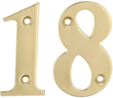 amig Huisnummer 18 - massief messing - 10cm - incl. bijpassende schroeven - gepolijst - goudkleur