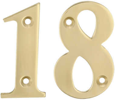 amig Huisnummer 18 - massief messing - 5cm - incl. bijpassende schroeven - gepolijst - goudkleur
