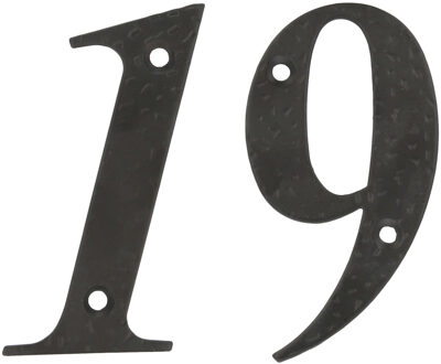 amig Huisnummer 19 - massief gesmeed staal - 10cm - incl. bijpassende schroeven - zwart