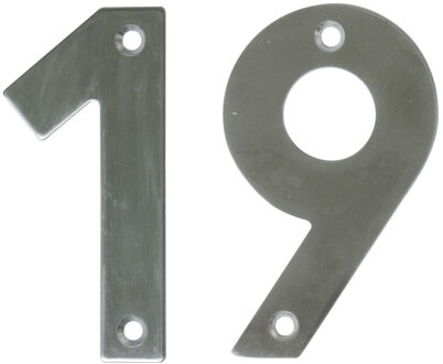 amig Huisnummer 19 - massief Inox RVS - 10cm - incl. bijpassende schroeven - zilver