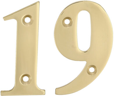 amig Huisnummer 19 - massief messing - 10cm - incl. bijpassende schroeven - gepolijst - goudkleur