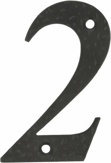 amig Huisnummer 2 - massief gesmeed staal - 10cm - incl. bijpassende schroeven - zwart
