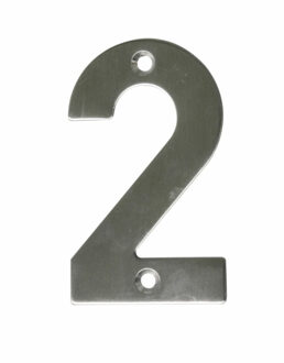 amig Huisnummer 2 - massief Inox RVS - 10cm - incl. bijpassende schroeven - zilver