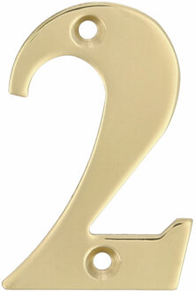 amig Huisnummer 2 - massief messing - 5cm - incl. bijpassende schroeven - gepolijst - goudkleur