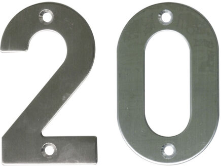 amig Huisnummer 20 - massief Inox RVS - 10cm - incl. bijpassende schroeven - zilver