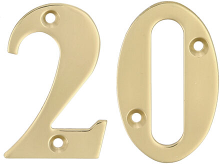 amig Huisnummer 20 - massief messing - 10cm - incl. bijpassende schroeven - gepolijst - goudkleur