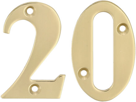 amig Huisnummer 20 - massief messing - 5cm - incl. bijpassende schroeven - gepolijst - goudkleur