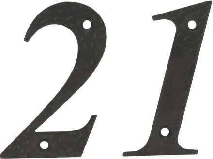 amig Huisnummer 21 - massief gesmeed staal - 10cm - incl. bijpassende schroeven - zwart