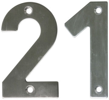 amig Huisnummer 21 - massief Inox RVS - 10cm - incl. bijpassende schroeven - zilver