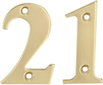 amig Huisnummer 21 - massief messing - 10cm - incl. bijpassende schroeven - gepolijst - goudkleur