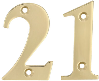 amig Huisnummer 21 - massief messing - 5cm - incl. bijpassende schroeven - gepolijst - goudkleur