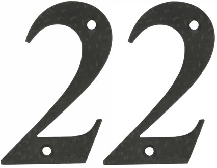 amig Huisnummer 22 - massief gesmeed staal - 10cm - incl. bijpassende schroeven - zwart