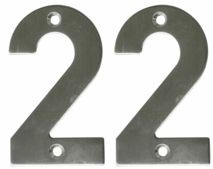 amig Huisnummer 22 - massief Inox RVS - 10cm - incl. bijpassende schroeven - zilver