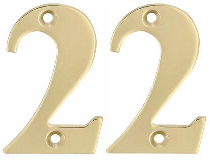 amig Huisnummer 22 - massief messing - 10cm - incl. bijpassende schroeven - gepolijst - goudkleu