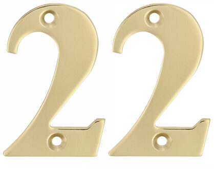 amig Huisnummer 22 - massief messing - 5cm - incl. bijpassende schroeven - gepolijst - goudkleur