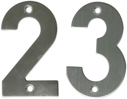 amig Huisnummer 23 - massief Inox RVS - 10cm - incl. bijpassende schroeven - zilver