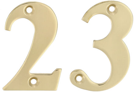amig Huisnummer 23 - massief messing - 10cm - incl. bijpassende schroeven - gepolijst - goudkleur