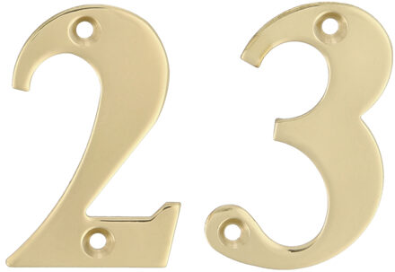 amig Huisnummer 23 - massief messing - 5cm - incl. bijpassende schroeven - gepolijst - goudkleur