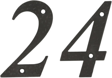 amig Huisnummer 24 - massief gesmeed staal - 10cm - incl. bijpassende schroeven - zwart