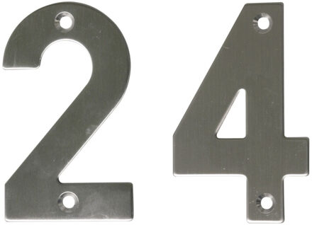 amig Huisnummer 24 - massief Inox RVS - 10cm - incl. bijpassende schroeven - zilver