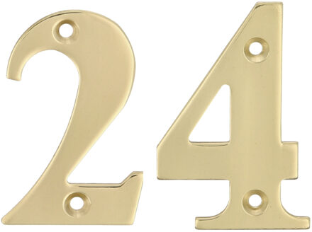 amig Huisnummer 24 - massief messing - 10cm - incl. bijpassende schroeven - gepolijst - goudkleur