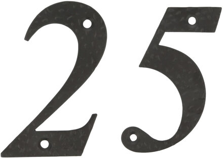 amig Huisnummer 25 - massief gesmeed staal - 10cm - incl. bijpassende schroeven - zwart
