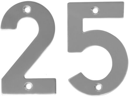 amig Huisnummer 25 - massief Inox RVS - 10cm - incl. bijpassende schroeven - zilver