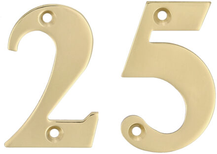 amig Huisnummer 25 - massief messing - 10cm - incl. bijpassende schroeven - gepolijst - goudkleur