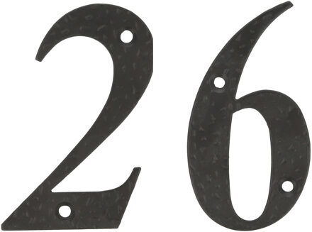 amig Huisnummer 26 - massief gesmeed staal - 10cm - incl. bijpassende schroeven - zwart