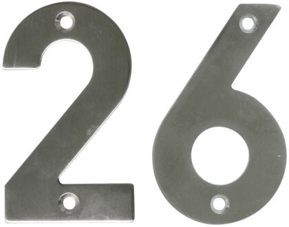 amig Huisnummer 26 - massief Inox RVS - 10cm - incl. bijpassende schroeven - zilver