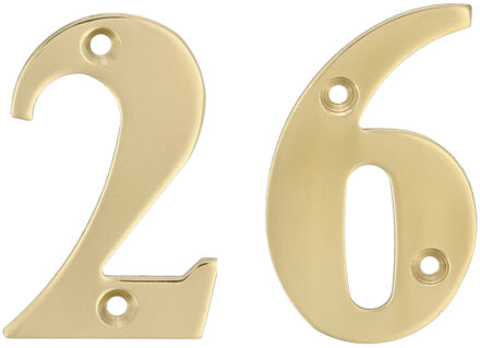 amig Huisnummer 26 - massief messing - 10cm - incl. bijpassende schroeven - gepolijst - goudkleur