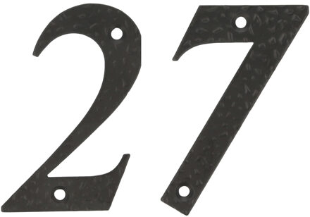 amig Huisnummer 27 - massief gesmeed staal - 10cm - incl. bijpassende schroeven - zwart