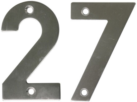 amig Huisnummer 27 - massief Inox RVS - 10cm - incl. bijpassende schroeven - zilver
