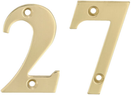 amig Huisnummer 27 - massief messing - 10cm - incl. bijpassende schroeven - gepolijst - goudkleur