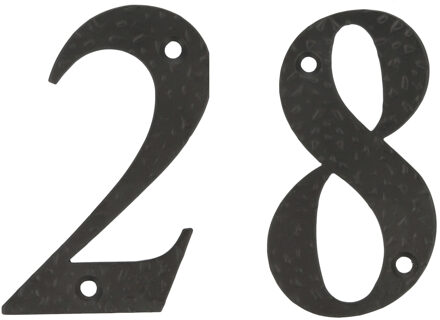 amig Huisnummer 28 - massief gesmeed staal - 10cm - incl. bijpassende schroeven - zwart