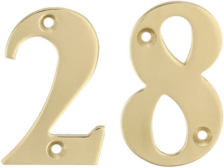 amig Huisnummer 28 - massief messing - 10cm - incl. bijpassende schroeven - gepolijst - goudkleur