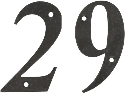 amig Huisnummer 29 - massief gesmeed staal - 10cm - incl. bijpassende schroeven - zwart