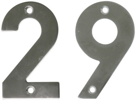 amig Huisnummer 29 - massief Inox RVS - 10cm - incl. bijpassende schroeven - zilver