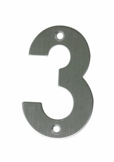 amig Huisnummer 3 - massief Inox RVS - 10cm - incl. bijpassende schroeven - zilver
