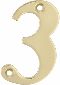 amig Huisnummer 3 - massief messing - 5cm - incl. bijpassende schroeven - gepolijst - goudkleur