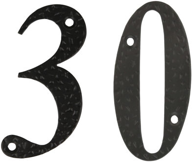amig Huisnummer 30 - massief gesmeed staal - 10cm - incl. bijpassende schroeven - zwart