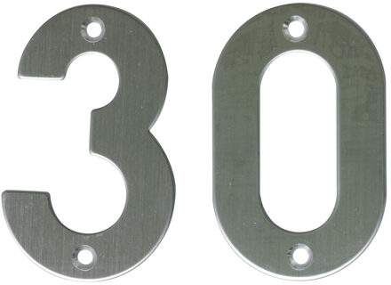 amig Huisnummer 30 - massief Inox RVS - 10cm - incl. bijpassende schroeven - zilver