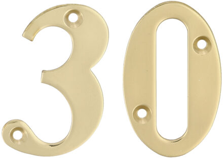 amig Huisnummer 30 - massief messing - 5cm - incl. bijpassende schroeven - gepolijst - goudkleur