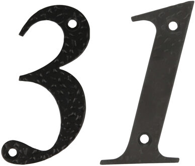 amig Huisnummer 31 - massief gesmeed staal - 10cm - incl. bijpassende schroeven - zwart