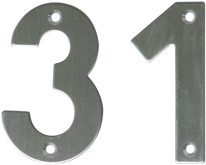 amig Huisnummer 31 - massief Inox RVS - 10cm - incl. bijpassende schroeven - zilver