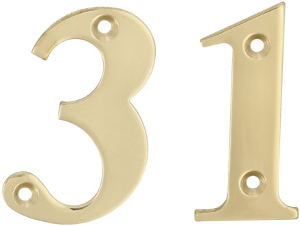 amig Huisnummer 31 - massief messing - 10cm - incl. bijpassende schroeven - gepolijst - goudkleur