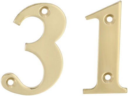 amig Huisnummer 31 - massief messing - 5cm - incl. bijpassende schroeven - gepolijst - goudkleur