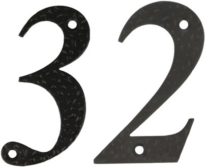 amig Huisnummer 32 - massief gesmeed staal - 10cm - incl. bijpassende schroeven - zwart